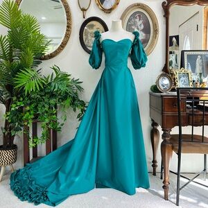 Elegant Teal Off-Shoulder Ball Gown Dress
